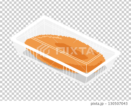 Illustration of fried white fish in a food pack 130507043