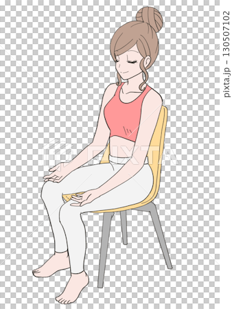 椅子に座って手のひらを上に向けて瞑想をする女性のイラスト 130507102