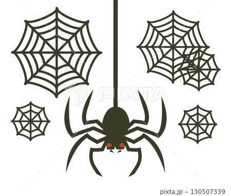 クモとクモの巣と蜘蛛の糸 ハロウィンデザインパーツ クモとクモの巣と蜘蛛の糸 ハロウィンデザインパーツ 130507339
