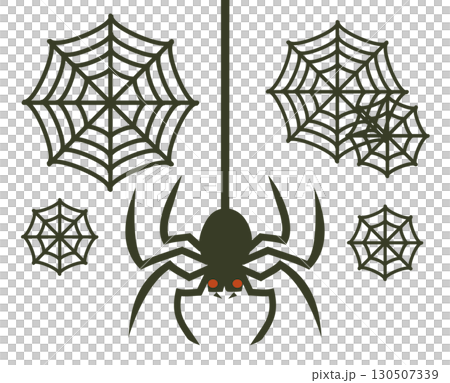クモとクモの巣と蜘蛛の糸 ハロウィンデザインパーツ クモとクモの巣と蜘蛛の糸 ハロウィンデザインパーツ 130507339