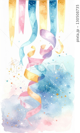 Watercolor Ribbons and Splatters on White Background Celebration Design 130508735