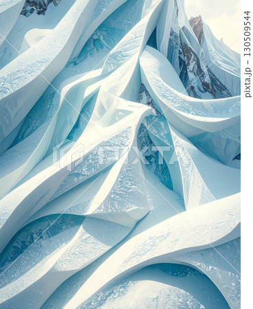 Abstract Snowy Mountain Peaks with Blue and White Textures Under Bright Sunlight 130509544
