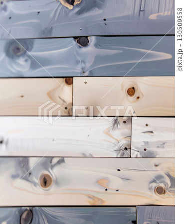 Rustic Wooden Planks in Blue Beige and White with Visible Knots Rustic Wooden Planks in Blue Beige and White with Visible Knots 130509558