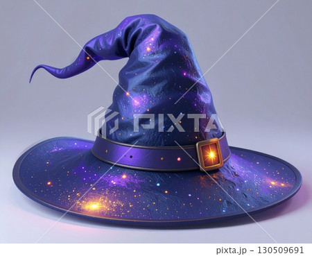 Magical Witch Hat with Purple and Blue Fabric and Cosmic Sparkle Design for Halloween 130509691