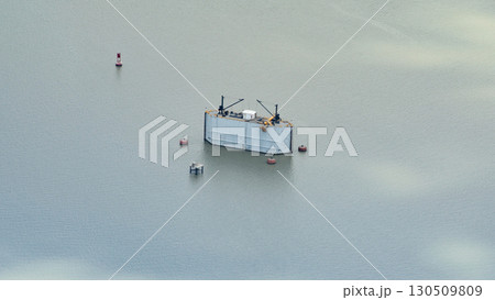 Panama Canal Expansion Close-Up Showing Floating Construction Platform Panama Canal Expansion Close-Up Showing Floating Construction Platform 130509809