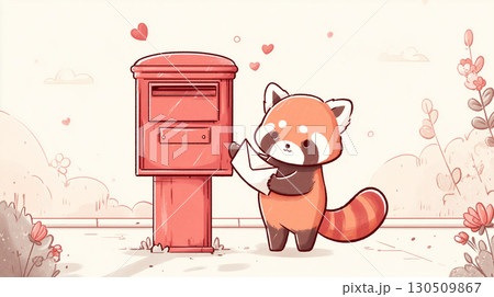 手紙を投函するレッサーパンダ 130509867
