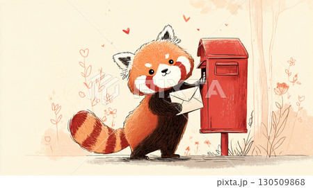 手紙を投函するレッサーパンダ 手紙を投函するレッサーパンダ 130509868