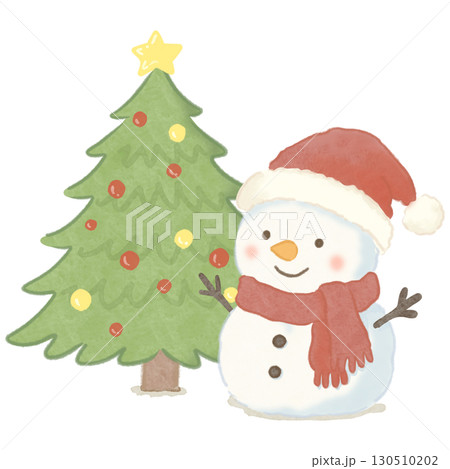 雪だるまとクリスマスツリー 雪だるまとクリスマスツリー 130510202