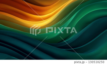 Textured abstract waves gracefully blend from bright yellow to serene deep green 130510250
