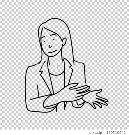 イラスト素材: 説明するビジネス女性の線画カットアウトイラスト 130510442