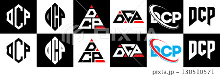 DCP letter logo design in six style. DCP polygon, circle, triangle, hexagon, flat and simple style with black and white color variation letter logo set in one artboard. DCP minimalist and classic logo DCP letter logo design in six style. DCP polygon, circle, triangle, hexagon, flat and simple style with black and white color variation letter logo set in one artboard. DCP minimalist and classic logo 130510571