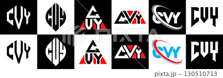 CVY letter logo design in six style. CVY polygon, circle, triangle, hexagon, flat and simple style with black and white color variation letter logo set in one artboard. CVY minimalist and classic logo CVY letter logo design in six style. CVY polygon, circle, triangle, hexagon, flat and simple style with black and white color variation letter logo set in one artboard. CVY minimalist and classic logo 130510713