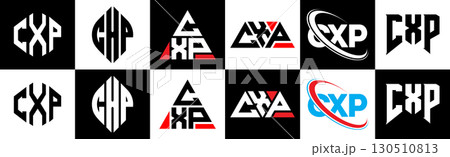 CXP letter logo design in six style. CXP polygon, circle, triangle, hexagon, flat and simple style with black and white color variation letter logo set in one artboard. CXP minimalist and classic logo CXP letter logo design in six style. CXP polygon, circle, triangle, hexagon, flat and simple style with black and white color variation letter logo set in one artboard. CXP minimalist and classic logo 130510813