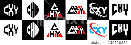 CXY letter logo design in six style. CXY polygon, circle, triangle, hexagon, flat and simple style with black and white color variation letter logo set in one artboard. CXY minimalist and classic logo CXY letter logo design in six style. CXY polygon, circle, triangle, hexagon, flat and simple style with black and white color variation letter logo set in one artboard. CXY minimalist and classic logo 130510822