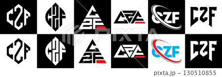 CZF letter logo design in six style. CZF polygon, circle, triangle, hexagon, flat and simple style with black and white color variation letter logo set in one artboard. CZF minimalist and classic logo CZF letter logo design in six style. CZF polygon, circle, triangle, hexagon, flat and simple style with black and white color variation letter logo set in one artboard. CZF minimalist and classic logo 130510855