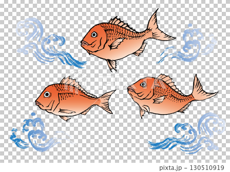 手描き　鯛と波のセット 130510919