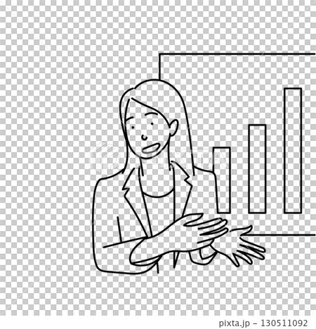 Stock Illustration: Line drawing cutout illustration of a business woman explaining using a graph 130511092
