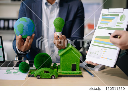 business team people planning and discussing on recycle reduce reuse policy symbol in office meeting room. Green business company 130511230