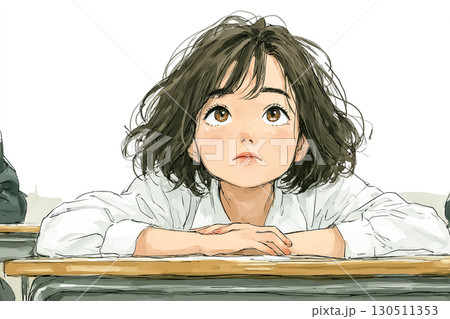 美優シリーズ：美優 高校生 授業中 ぼーっと縦肘 上半身 正面 130511353