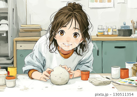 美優シリーズ:美優 高校生 美術部 彫刻を制作する 笑顔 美優シリーズ:美優 高校生 美術部 彫刻を制作する 笑顔 130511354