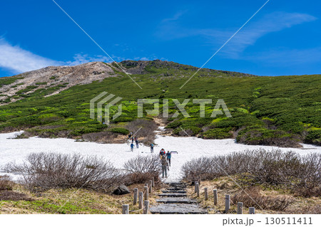 白山室堂平の登拝道から見上げる御前峰 初夏の白山御前峰登山 白山室堂平の登拝道から見上げる御前峰 初夏の白山御前峰登山 130511411