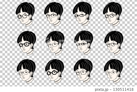 色々なメガネを掛けた女性のアンニュイなイラストセット 130511418
