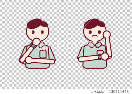 Illustration of a man with a worried and inspired expression 130511448