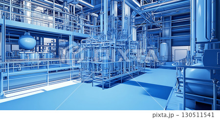 Industrial Complex A BlueTinted Perspective of Modern Manufacturing 130511541