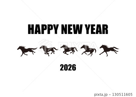 2026年午年　走る馬の連続ポーズシルエット年賀状　黒 130511605