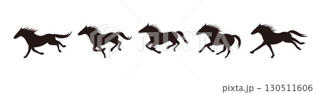 走る馬の動きを表現した連続ポーズのシルエットセット 走る馬の動きを表現した連続ポーズのシルエットセット 130511606