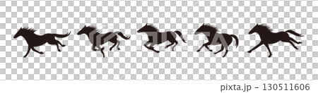 A set of silhouettes of continuous poses expressing the movement of a running horse 130511606