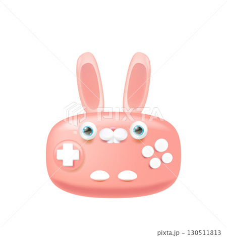 Cute bunny gamepad cartoon character vector illustration, pink rabbit character with long ears, googly eyes, and game controller buttons, fun creative design for gaming, apps, websites, stickers, kids Cute bunny gamepad cartoon character vector illustration, pink rabbit character with long ears, googly eyes, and game controller buttons, fun creative design for gaming, apps, websites, stickers, kids 130511813