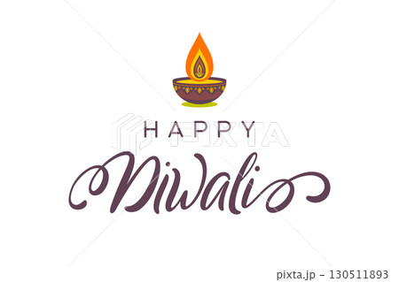 Happy Diwali greeting with decorative diya lamp Happy Diwali greeting with decorative diya lamp 130511893