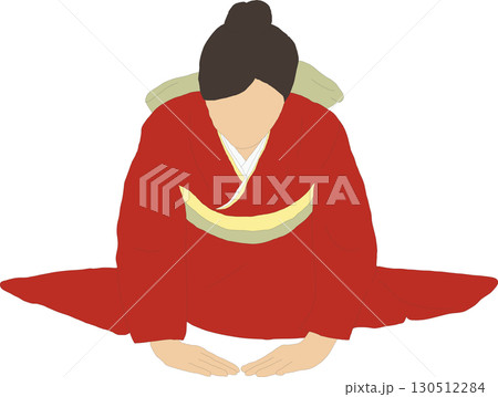 赤い振袖を着てお辞儀をする女性 赤い振袖を着てお辞儀をする女性 130512284