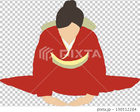 赤い振袖を着てお辞儀をする女性 赤い振袖を着てお辞儀をする女性 130512284