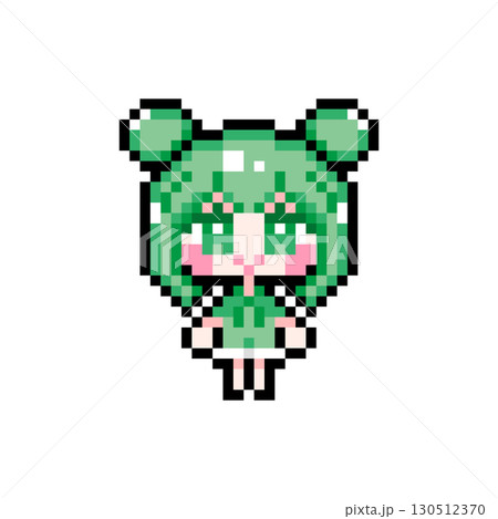 ドット絵キャラクター 起立するツインお団子ヘアの女の子 (5) 130512370