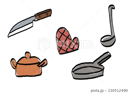 キッチン用品の手描きイラストセット キッチン用品の手描きイラストセット 130512490
