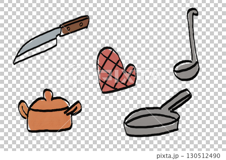 キッチン用品の手描きイラストセット キッチン用品の手描きイラストセット 130512490