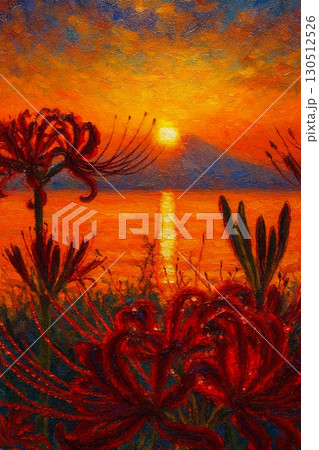 朝日に照らされる彼岸花 130512526