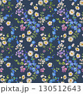 Floral Frame in Gouache Painting Style , Wildflowers, Daisies, and Cornflowers on Dark Background for Fabric, Wallpaper, and Surface Design 130512643