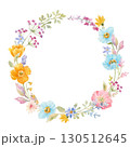 Watercolor Wildflower Wreath , Botanical Round Frame for Wedding Invitation, Greeting Card, and Vintage Decoration 130512645