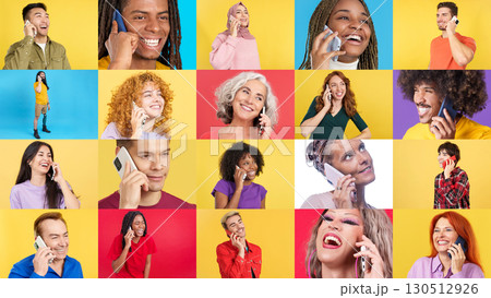Mosaic of happy people talking to the mobile Mosaic of happy people talking to the mobile 130512926