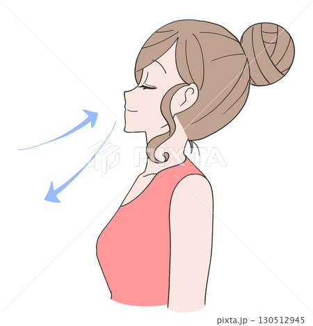 鼻から呼吸をする女性のイラスト 130512945