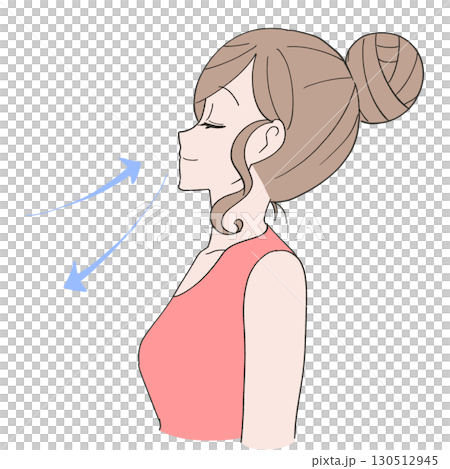 鼻から呼吸をする女性のイラスト 130512945