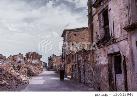 Belchite viejo crumbling buildings showing scars of spanish civil war Belchite viejo crumbling buildings showing scars of spanish civil war 130512949