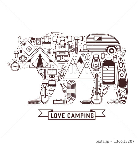 Camping and Hiking Print in Bear Shape Camping and Hiking Print in Bear Shape 130513207