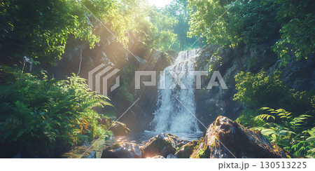 Lush Rainforest Waterfall Serene Nature Photography 130513225