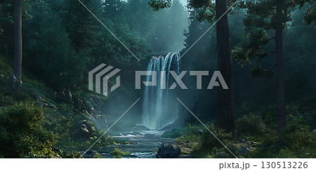 Majestic Waterfall in Lush Rainforest A Breathtaking View 130513226