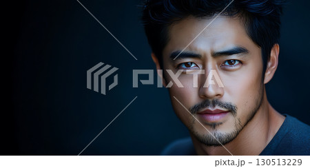 Male Portrait Intense Gaze Dark Background Asian Man 130513229