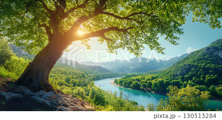 Majestic River Valley Sunset Panoramic Landscape Photography 130513284